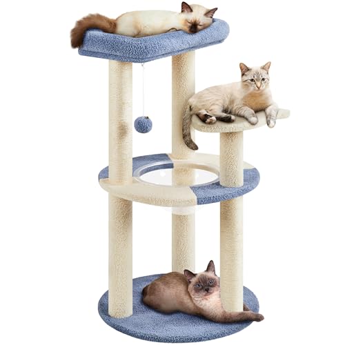 Yaheetech Kratzbaum, Ozean Design Katzenbaum Katzenkratzbaum, mit Plattform Raumkapsel Sisalstämme, Stabiler Kletterbaum für Katzen, Blau/Beige von Yaheetech