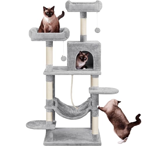 Yaheetech Kratzbaum 150 cm Katzenkratzbaum mit 2 Kuscheligen Aussichtsplattformen Sisal Katzenmöbel Kletterbaum für große Katzen, Hellgrau Yaheetech Kratzbaum 150 cm Katzenkratzbaum mit 2 Kuscheligen Aussichtsplattformen Sisal Katzenmöbel Kletterbaum für große Katzen, Hellgrau von Yaheetech