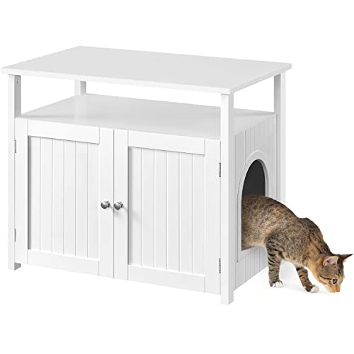 Yaheetech Katzenhaus 80 × 51 × 66 cm Katzenschrank für Katzentoilette, Katzenklo Schrank, XXL Katzenhaus Katzen-Möbel mit Türen, Haustierbox mit 4 Eisenfüßen von Yaheetech