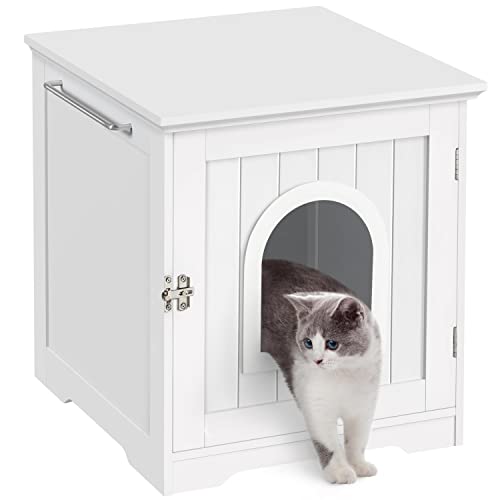 Yaheetech Katzenhaus Katzenhöhle Weiß geschlossene Katzentoilette mit Eingang & Handtuchhalterung Katzenklo Schrank für Katzen Hunde Haustier 48,5 x 51 x 51,5 cm, Weiß von Yaheetech