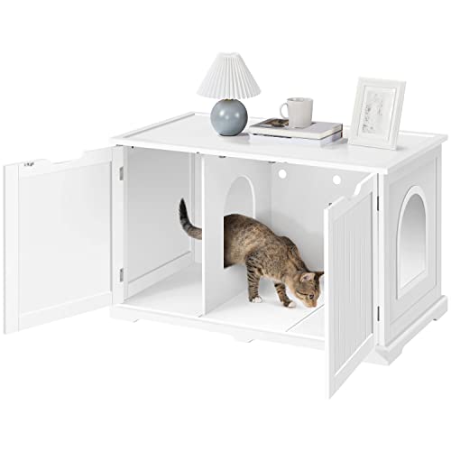 Yaheetech Katzenschrank 95 × 50 × 56 cm Katzenklo katzentoilette XXL mit großem Stauraum, Katzenhaus mit Einzeltür Katzenmöbel Haustier Hunde, Weiß von Yaheetech