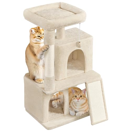 Yaheetech Kratzbaum, Stabiler Katzenbaum 106 cm H Katzenkratzbaum, mit 2 Häuschen und Spielball, Spielbaum für Katzen, Beige von Yaheetech