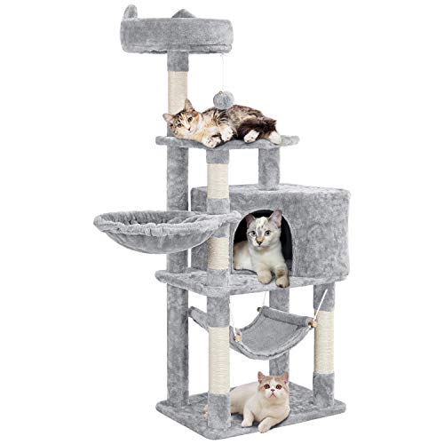 Yaheetech Kratzbaum 138 cm hoch Katzenbaum Katzenkratzbaum mit Katzenhöhle Hängematte Korb Sisal, Stabiler Kletterbaum Hellgrau Yaheetech Kratzbaum 138 cm hoch Katzenbaum Katzenkratzbaum mit Katzenhöhle Hängematte Korb Sisal, Stabiler Kletterbaum Hellgrau von Yaheetech