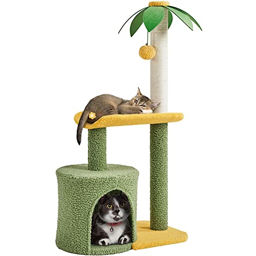 Yaheetech Kokospalme Katzenbaum, 94 cm Moderner Kleiner Kratzbaum Kletterbaum für Kätzchen, mit Katzenhöhle Plattform Sisalstämme, Grün-Gelb Yaheetech Kokospalme Katzenbaum, 94 cm Moderner Kleiner Kratzbaum Kletterbaum für Kätzchen, mit Katzenhöhle Plattform Sisalstämme, Grün-Gelb von Yaheetech