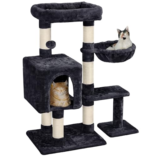 Yaheetech Kratzbaum 96 cm hoch Katzenbaum Kletterbaum für Katzen, mit Sisal Plüsch Katzenhöhle und Korb Schwarz von Yaheetech