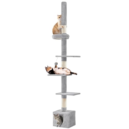 Yaheetech Kratzbaum Deckenhoch XXL, Höhenverstellbar 226-265 cm, Moderner Katzenbaum mit Kratzsäulen & Katzenhaus, Hellgrau Yaheetech Kratzbaum Deckenhoch XXL, Höhenverstellbar 226-265 cm, Moderner Katzenbaum mit Kratzsäulen & Katzenhaus, Hellgrau von Yaheetech