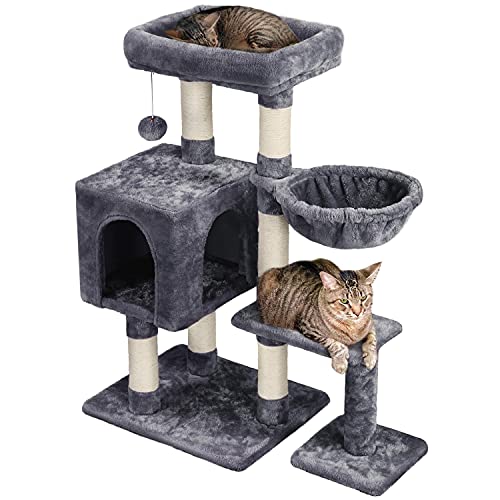 Yaheetech Kratzbaum 96 cm hoch Katzenbaum Kletterbaum für Katzen, mit Sisal Plüsch Katzenhöhle und Korb Dunkelgrau Yaheetech Kratzbaum 96 cm hoch Katzenbaum Kletterbaum für Katzen, mit Sisal Plüsch Katzenhöhle und Korb Dunkelgrau von Yaheetech