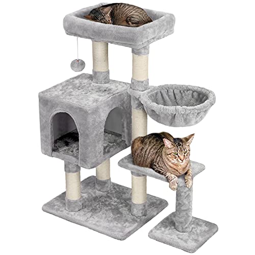 Yaheetech Kratzbaum 96 cm hoch Katzenbaum Kletterbaum für Katzen, mit Plattform Katzenhöhle Korb Sisalstämme, Hellgrau Yaheetech Kratzbaum 96 cm hoch Katzenbaum Kletterbaum für Katzen, mit Plattform Katzenhöhle Korb Sisalstämme, Hellgrau von Yaheetech