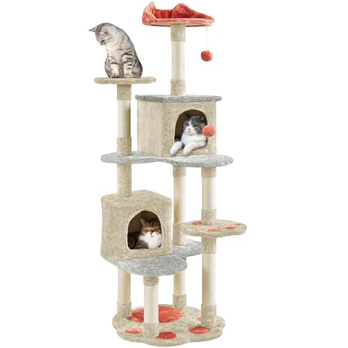Yaheetech Kratzbaum Pfotenform Katzenbaum Höhe 165 cm, 5-stufiger Katzenkratzbaum mit Katzenhöhlen Aussichtsplattform Kratzstämme Plüschball, Beige Yaheetech Kratzbaum Pfotenform Katzenbaum Höhe 165 cm, 5-stufiger Katzenkratzbaum mit Katzenhöhlen Aussichtsplattform Kratzstämme Plüschball, Beige von Yaheetech