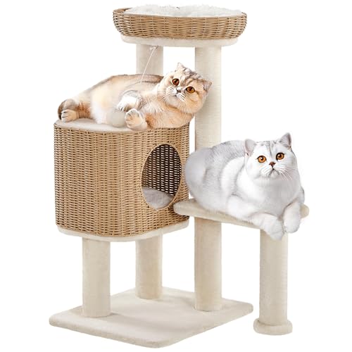 Yaheetech Kratzbaum Rattan Kletterbaum für große Katze bis 10 Kg, Stabiler Katzenbaum 91cm mit großen Plattformen Katzenhöhle, Beige Yaheetech Kratzbaum Rattan Kletterbaum für große Katze bis 10 Kg, Stabiler Katzenbaum 91cm mit großen Plattformen Katzenhöhle, Beige von Yaheetech