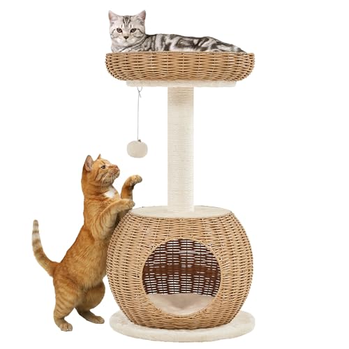 Yaheetech Kratzbaum Ratten Kletterbaum für große Katze, Stabiler Katzenkratzbaum mit Katzenhöhle Plüschball Katzenkorb Sisal Katzenmöbel 75 cm Beige von Yaheetech