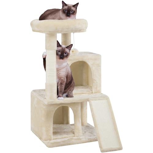 Yaheetech Kratzbaum, Stabiler Katzenbaum 91 cm Katzenkratzbaum, mit 2 Häuschen Sisal und Spielball, Spielbaum für Katzen, Beige Yaheetech Kratzbaum, Stabiler Katzenbaum 91 cm Katzenkratzbaum, mit 2 Häuschen Sisal und Spielball, Spielbaum für Katzen, Beige von Yaheetech