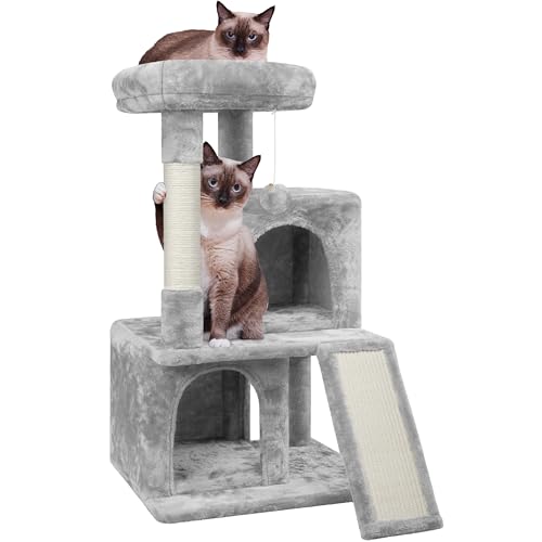 Yaheetech Kratzbaum, Stabiler Katzenbaum 91 cm Katzenkratzbaum, mit 2 Häuschen Sisal und Spielball, Spielbaum für Katzen, Hellgrau Yaheetech Kratzbaum, Stabiler Katzenbaum 91 cm Katzenkratzbaum, mit 2 Häuschen Sisal und Spielball, Spielbaum für Katzen, Hellgrau von Yaheetech
