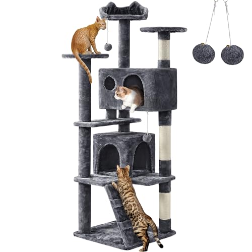 Yaheetech Kratzbaum Stabiler Katzenbaum Katzenkratzbaum Katzenmöbel, Kletterbaum für Katzen Höhe 158 cm, Dunkelgrau von Yaheetech