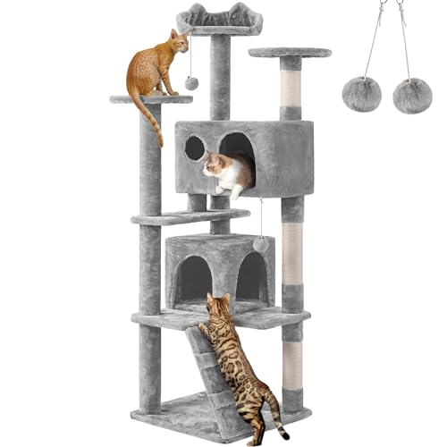 Yaheetech Kratzbaum Stabiler Katzenbaum Katzenkratzbaum Katzenmöbel, Kletterbaum für Katzen Höhe 158 cm, Hellgrau Yaheetech Kratzbaum Stabiler Katzenbaum Katzenkratzbaum Katzenmöbel, Kletterbaum für Katzen Höhe 158 cm, Hellgrau von Yaheetech