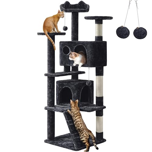 Yaheetech Kratzbaum Stabiler Katzenbaum Katzenkratzbaum Katzenmöbel, Kletterbaum für Katzen Höhe 158 cm, Schwarz von Yaheetech