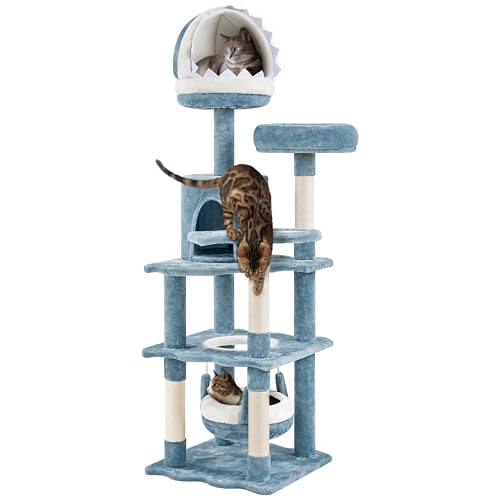 Yaheetech Meer Katzenbaum 155 cm Kratzbaum Katzenkratzbaum, Ozean Design mit Katzenhöhle in Haifischmaulform Katzenbett Hängekorb Plattform, Stabiler Kletterbaum für Katzen, Blau-Weiß Yaheetech Meer Katzenbaum 155 cm Kratzbaum Katzenkratzbaum, Ozean Design mit Katzenhöhle in Haifischmaulform Katzenbett Hängekorb Plattform, Stabiler Kletterbaum für Katzen, Blau-Weiß von Yaheetech