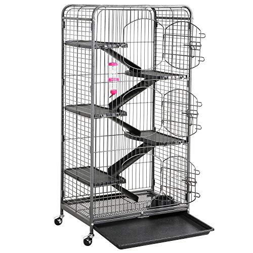 Yaheetech Nagerkäfig mit Rollen, Kleintierkäfig Meerschweinchen Käfig, Käfig für Chinchilla Frettchen Kaninchen Meerschweinchen Degus, 64 x 43 x 131 cm(L x B x H), Drahtabstand 2,3 cm, Schwarz von Yaheetech