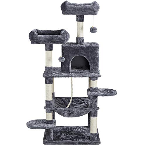 Yaheetech Stabiler Kratzbaum mit Sisal-Kratzstangen Hängematte, Höhle, Spielsisal 147 cm Kletterbaum für Katzen von Yaheetech