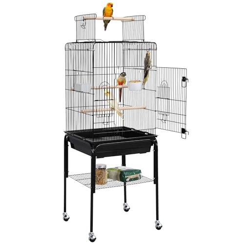 Yaheetech Vogelkäfig mit ständer Vogelbauer Wellensittichkäfig 46,5 x 46,5 x 136 cm Kanarien Käfig Exotenkäfig Vogelhaus Papageienkäfig mit Spielzeug von Yaheetech