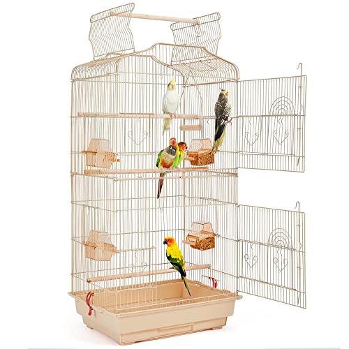 Yaheetech Vogelkäfig Vogelvoliere Tierkäfig Vogelhaus für Papagei Wellensittich 46 x 35.5 x 104.5cm Almond von Yaheetech