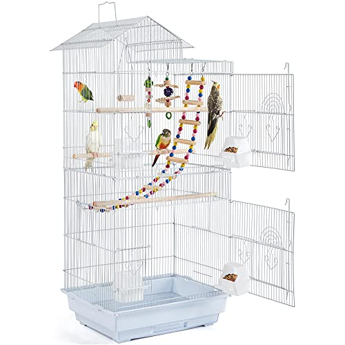 Yaheetech Vogelkäfig Vogelvoliere Wellensittichkäfig schwarz 46 x 35,5 x 99 cm, Vogelhaus mit Spielzeug Klettern Weiß von Yaheetech