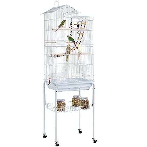 Yaheetech Vogelkäfig Wellensittich Vogelbauer Vogelvoliere Kanarien Käfig mit Vogelspielzeug mit Ständer 46 x 35,5 x 158,5 cm von Yaheetech