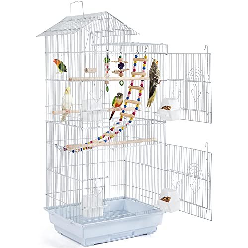 Yaheetech Vogelkäfig mit Vogelspielzeuge Käfigspielzeug Wellensittichkäfig Nymphensittiche Fink-Papageien-Käfig mit Vogeltreppe Weiß Yaheetech Vogelkäfig mit Vogelspielzeuge Käfigspielzeug Wellensittichkäfig Nymphensittiche Fink-Papageien-Käfig mit Vogeltreppe Weiß von Yaheetech