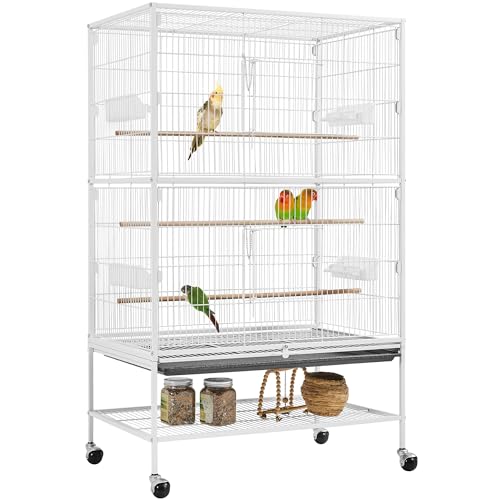 Yaheetech Vogelkäfig mit ständer, Vogelvoliere mit 3 Holzstangen und 4 Futternäpfen, Wellensittich Käfig mit 4 Rollen, Voliere für Papageien, 52 x 79 x 132 cm, Weiß Yaheetech Vogelkäfig mit ständer, Vogelvoliere mit 3 Holzstangen und 4 Futternäpfen, Wellensittich Käfig mit 4 Rollen, Voliere für Papageien, 52 x 79 x 132 cm, Weiß von Yaheetech