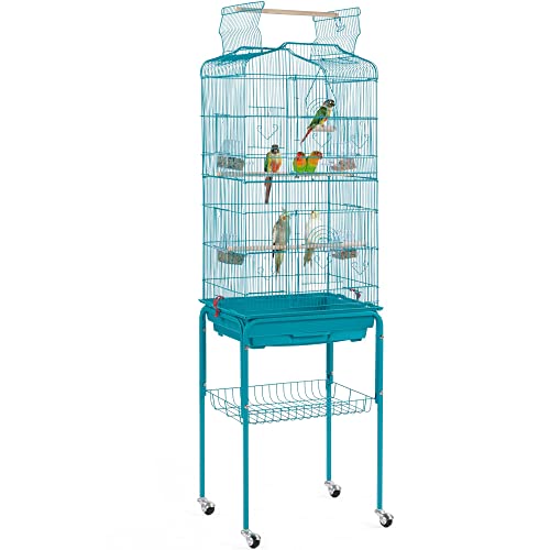 Yaheetech Vogelvoliere Vogelkäfig für Kanarienvögel Vogelhaus mit Freisitz und Ständer 92 cm hoch von Yaheetech