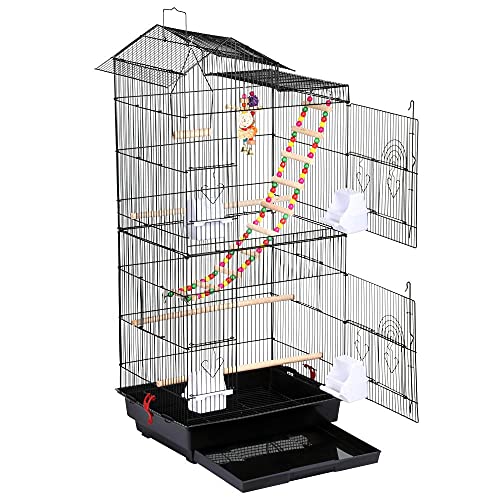 Yaheetech Vogelvoliere für Kanarien Finken, Wellensittichkäfig schwarz, Vogelkäfig 46 x 35,5 x 99 cm, Vogelhaus mit Spielzeug Klettern von Yaheetech