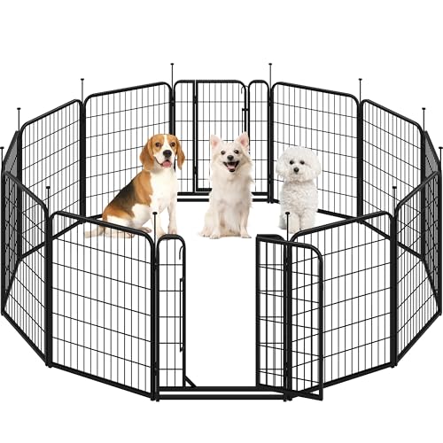 Yaheetech Welpenlaufstall 12-teilig 80cm, Hundeauslauf Einteilige Verriegelung, Verbindungsstangen mit rundem Kopf, Faltbare Freilaufgehege für Hunde Wohnung und Garten, Aufbau werkzeugfrei von Yaheetech