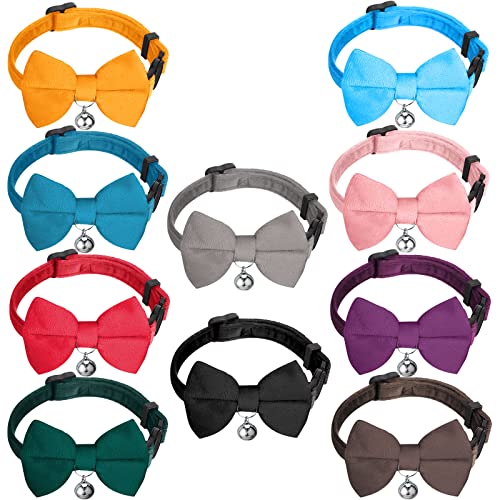 10 Stück Katzen-Fliegenhalsbänder mit Glöckchen, einfarbig, Kätzchenhalsband, Breakaway Katzenhalsband für Jungen und Mädchen, Geburtstag, Zubehör von Yahenda