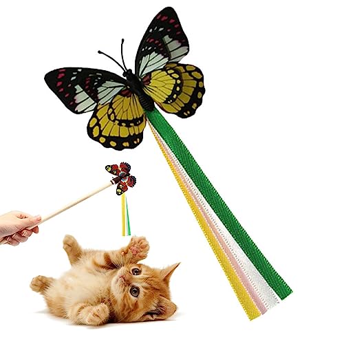 Yajexun Schmetterlings-Katzenstab-Spielzeug-Ersatz,Flutter Butterfly Chaser Katzenspielzeug Stick Teaser Zauberstab Ersatz - Ersatz-Flatter-Schmetterlingsjäger, realistisch und unterhaltsam von Yajexun