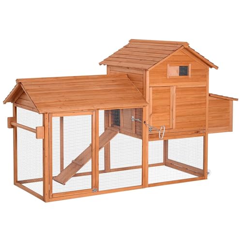 Großer 2-stöckiger Kaninchenstall, Haustierhaus mit Verschließbaren Türen und Auslaufsicherer Schale, Hölzerner Kaninchenkäfig für Hühner und Meerschweinchen Im Freien(Golden red) von Yajuer