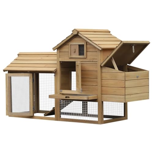 Großer 2-stöckiger Kaninchenstall, Haustierhaus mit Verschließbaren Türen und Auslaufsicherer Schale, Hölzerner Kaninchenkäfig für Hühner und Meerschweinchen Im Freien(Wood Color) von Yajuer