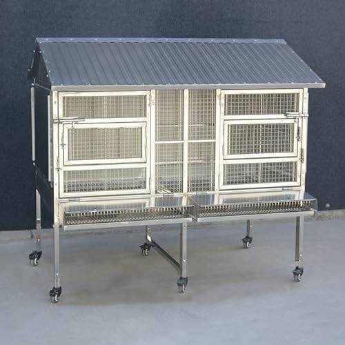 Hühnerstall Aus Metall, Kaninchenstall für Draußen mit Rädern und Trichterablage, Kaufester Meerschweinchenkäfig für Kleintiere und Geflügel(130 * 70 * 110cm) von Yajuer