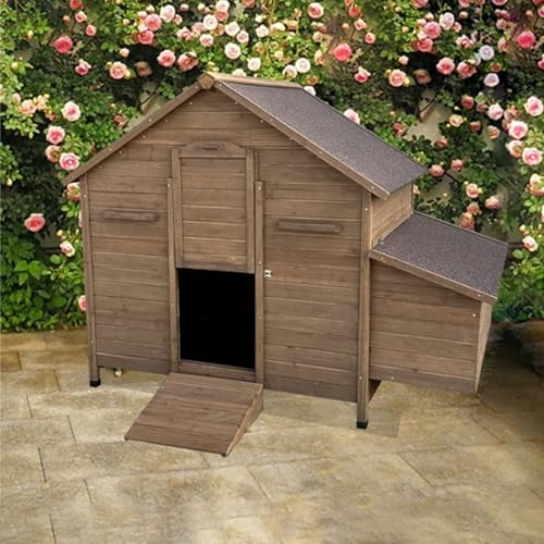 Yajuer Hühnerstall für Draußen, Hühnerstall Aus Natürlichem Holz mit Nistkasten und Rampenauslauf, Wetterfester Kaninchenkäfig für Meerschweinchen und Igel(Carbonized Color) von Yajuer