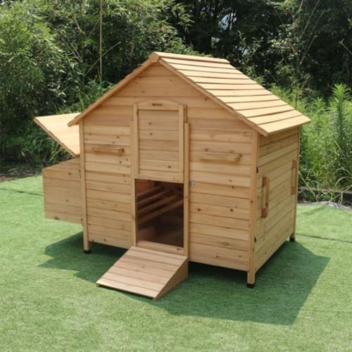 Hühnerstall für Draußen, Hühnerstall Aus Natürlichem Holz mit Nistkasten und Rampenauslauf, Wetterfester Kaninchenkäfig für Meerschweinchen und Igel(Wood Color) von Yajuer