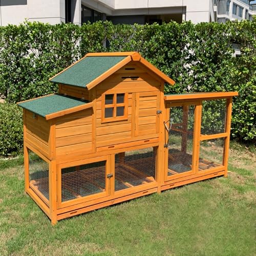 Kaninchenstall, Geflügelstall für Draußen mit 3 Auslaufsicheren Ausziehwannen, Wasserdichter Kaninchenkäfig für Hühner, Meerschweinchen, Tauben und Enten(Golden Yellow) von Yajuer
