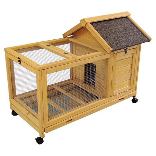 Kaninchenstall für Draußen, Hühnerstall Aus Holz mit Asphaltdach und Herausnehmbarer Wanne, Kaninchenkäfig, Ideal für Meerschweinchen, Kleintiere, Geflügel(Wood Color) von Yajuer