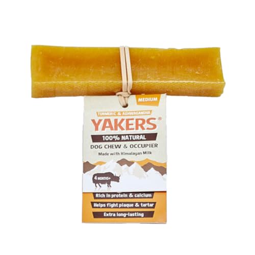 YAKERS Natural Dog Chews, Dry Himalaya Dog Chew Bars - Kurkuma, Medium (1 Stück) - Extra langanhaltende Hundeleckerlis & Berufskauen, Gesunde Himalaya-Hundekauartikel für Zahngesundheit & Anreicherung von Yakers