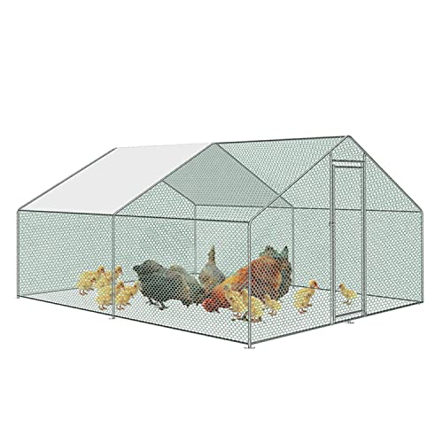 Yakimz Freilaufgehege Hühnerstall mit Schloss, 3x4x2m Verzinkter Stahl Kleintierstall, PVC-beschichtetes Sechseckgitter, Freigehege Hühnerkäfig Voliere Kleintiere, für Hühnerkäfige, Geflügelställe von Yakimz