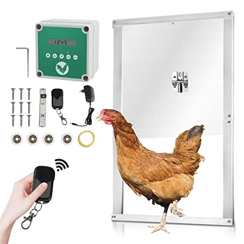 Yakimz Hühnerklappe Automatische Hühnertür Mit Fernsteuerung, für sichere Hühnerhaltung, mit Zeitschaltuhr | Lichtsensor | Anti-Pinch-Funktion, Multi-Modi-hühnerklappe, 30x60cm von Yakimz