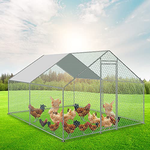 Yakimz Hühnerstall Freilaufgehege 3 * 2 * 2m Metall Hühnerkäfig mit Dachplane Schloss, Heimtiergehege Kaninchenstall für Hühner Geflügel Kleintiere von Yakimz