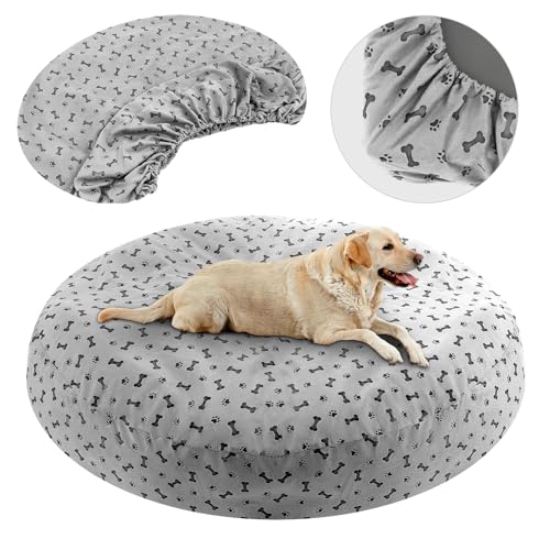 Yalikop Waschbare runde Hundebettbezüge, Ersatz, 114,4 x 114,7 x 27,9 cm, weich, grau, Haustierbettbezug mit schönem Hundepfotenknochen-Druck, nur Bezug Yalikop Waschbare runde Hundebettbezüge, Ersatz, 114,4 x 114,7 x 27,9 cm, weich, grau, Haustierbettbezug mit schönem Hundepfotenknochen-Druck, nur Bezug von Yalikop