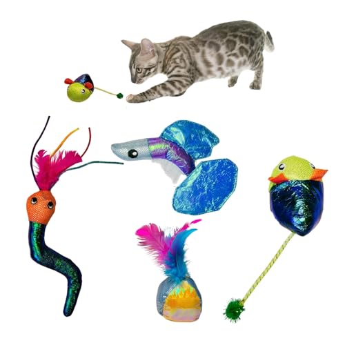 YallMiaul Bissfestes Katzenminze-Spielzeug, Knistergeräusch und Feder, interaktives Kätzchenspielzeug für Indoor-Katzen-Training, 4 Stück von YallMiaul