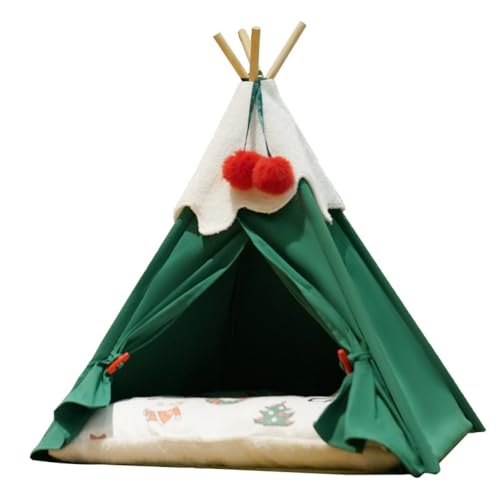 Nest für Katzen, Zelt für Haustiere, weiches Kissen, waschbar, für Welpen, Weihnachtspad für Hunde, dickes Nest zum Schlafen, Winter, halbgeschlossen, warmes Bett (Grün, L) von YancioGZ