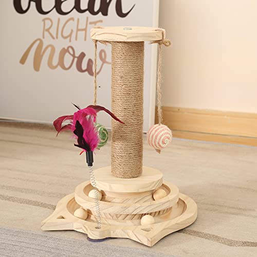 Yang Xin.Style, Holzkugel-Katzenkarussell, multifunktionaler Katzenkratzbaum, hölzernes Katzenspielzeug, interaktives Katzenspielzeug, Größe 26L x 26W x 34H cm von Yang Xin.Style