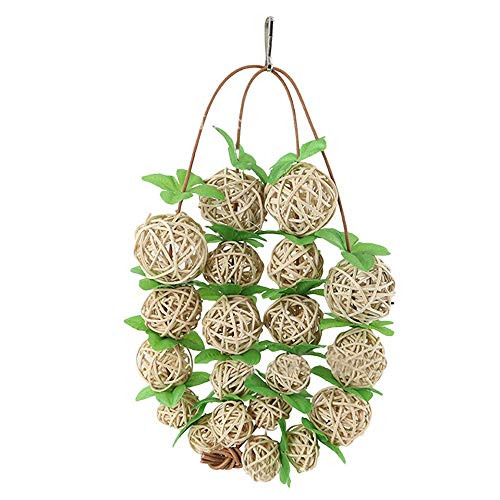 Vogel-Kauspielzeug für Papageien, Rattan-Spielzeug mit 20 Kugeln, hängende Kaustangen, Papageienspielzeug, Vogelkäfig-Spielzeug mit grünem Blatt von YangHaoDiSY